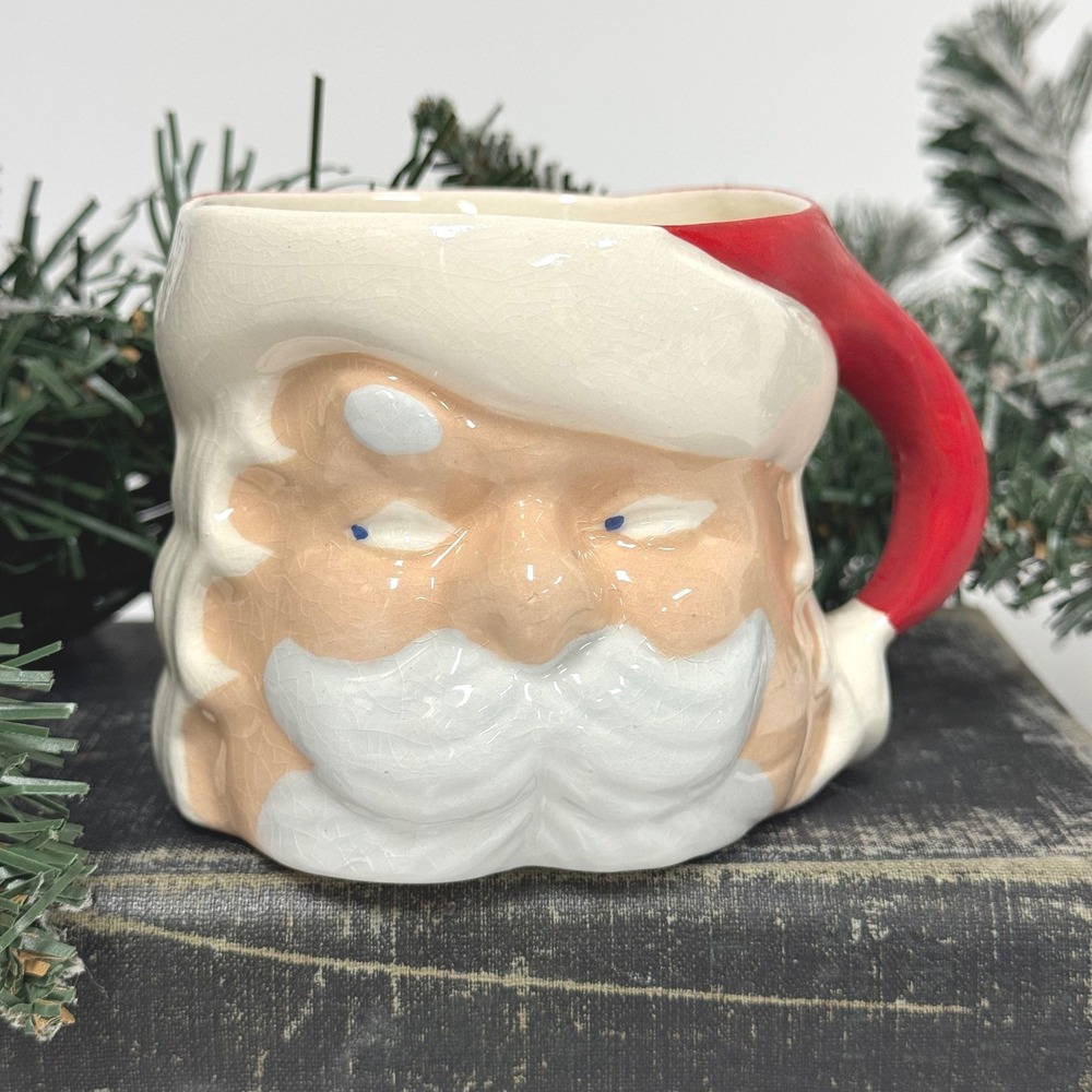 Vintage Santa Claus Face Ceramic Mug Red Hat Handle Christmas Decor